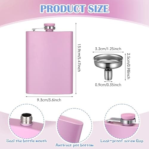 Meanplan 2 Pack 8 oz Flasks for Women Hip Flask for Liquor Matte Flask with Funnel Leakproof Stainless Steel Whiskey Pocket for Alcohol Drink Wine Christmas Valentine Wedding Gift(Pink, Purple) thumbnail 2