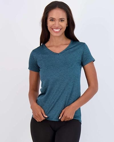 Real Essentials 5 Pack: Women's Short Sleeve V-Neck Activewear T-Shirt Dry-Fit Wicking Yoga Top (Available in Plus) thumbnail 2