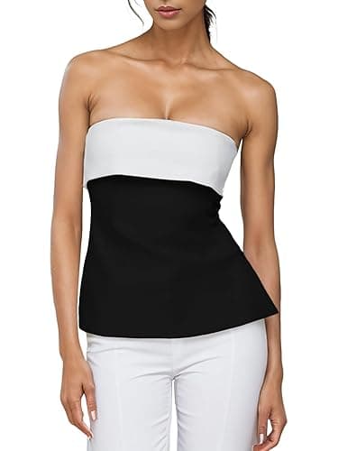Strapless Tube Tops for Women Backless Going Out Bandeau Top Sexy Trendy Off Shoulder Side Split Summer Bustier Tops