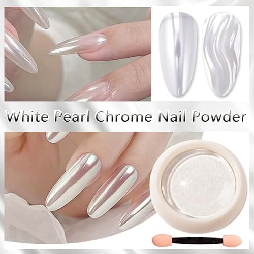 Holographic Mirror White Pearl Chrome Nail Powder Gold Effect Pure Metallic Dust Sequins UV Gel Nail Chrome Pigment for Nail Art Decoration thumbnail 4