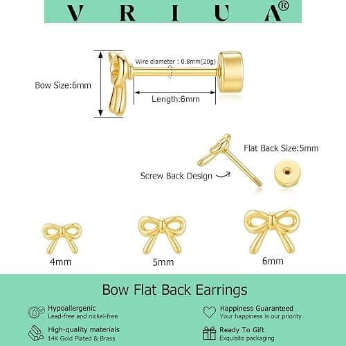 VRIUA 20G Tiny Flat Back Earrings for Women - 14K Gold/Silver Plated Small Flat Back Stud Earrings Hypoallergenic Cartilage Helix Piercing Jewelry thumbnail 4