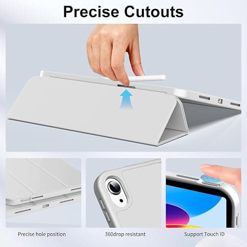 IAMKHO for iPad (A16) 11th/10th Gen 11"/10.9" Case with Pencil Holder, Gray | For iPad A16 11 inch 2025, iPad 10th Generation 2022, Precise Cutouts, Auto Wake/Sleep, Touch ID, Slim Trifold Stand thumbnail 4
