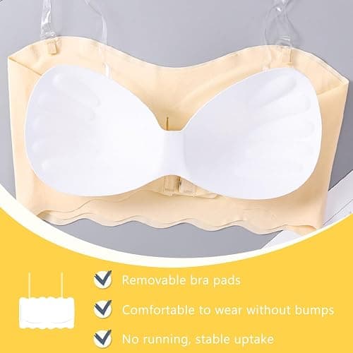 YESLAU Girls Training Strapless Bandeau Bras Teen Cami Tube Top 12-14 14-16 16-18 Seamless Padding Bralettes - One Size - 052-white/Black thumbnail 4