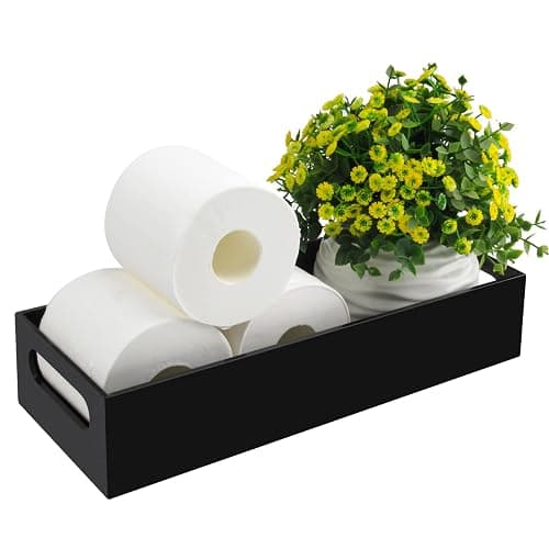 Tasybox Toilet Paper Holder with Storage, Acrylic Toilet Tank Tray, Black Bathroom Trays with Handles Vanity Tray for Home Decor - Image 1