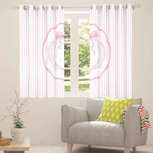 Erosebridal Pink Bow Window Drapes Coquette Preppy Bowknot Blackout Curtains 42" Wx90 L Initial O Curtains for Bedroom Living Room Pink Stripes Window Treatments 2 Panels thumbnail 5