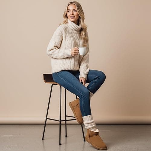 EVELLYHOOTD Genuine Suede Ankle Snow Boots for Women Men-Water Resistant Warm Flat Padded Winter Fuzzy Mini Boots with Cozy Faux Fur Lining thumbnail 6