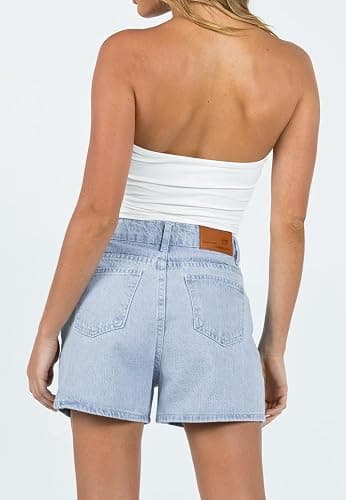 onlypuff Women Denim Shorts Ripped Mid Waisted Jean Shorts with Pockets thumbnail 5
