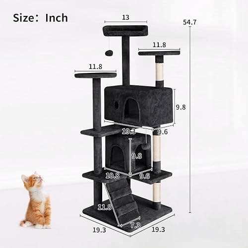 PayLessHere Cat Tree 54in Cat Tower with Cat Scratching Post,Multi-Level Cat Condo Stand House Furniture Kitty Activity Center with Furry Ball Toys Cat Tree for Indoor Cats (54in, Dark Grey) thumbnail 7