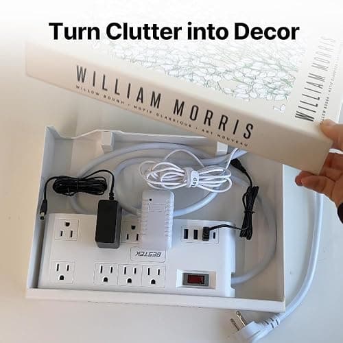 Book Shape Decorative Cable Management Box - Expandable Cable Organizer Box with Magnetic Closure for Home & Office (William Morris, Large) thumbnail 2