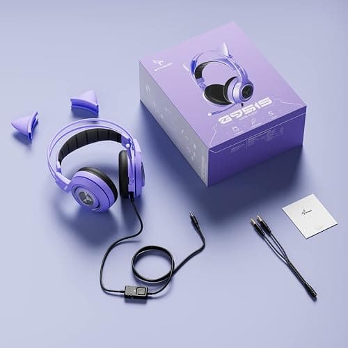 SOMIC G951S Purple Stereo Gaming Headset with Mic for PS4, PS5, Xbox One, PC, Phone, Detachable Cat Ear 3.5MM Noise Reduction Headphones Computer Gaming Headphone Self-Adjusting Gamer Headsets thumbnail 6