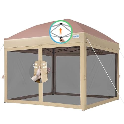 Quictent 10’x10’ Pop up Canopy Tent with Netting, One Person Instant Setup Screen House Room Tent Screened- 2 Magnetic Doors, Waterproof (Khaki) - Image 1