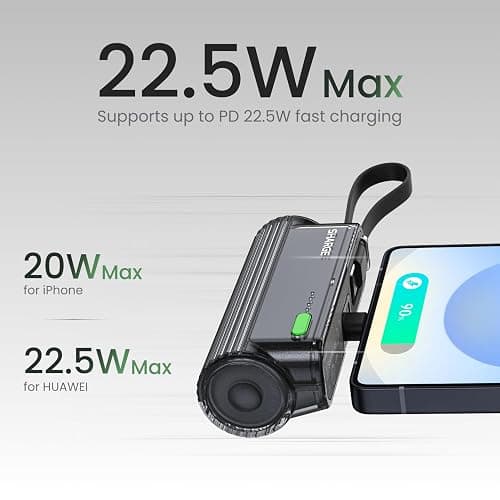 Mini Power Bank 5000mAh for iPhone, 22.5W Built-in Cable Portable Charger | Fast Charging Battery Pack, Travel Essentials, with Light ning and USB-C Changebale Connectors for iPhone 17-15&iPhone 14-12 thumbnail 2