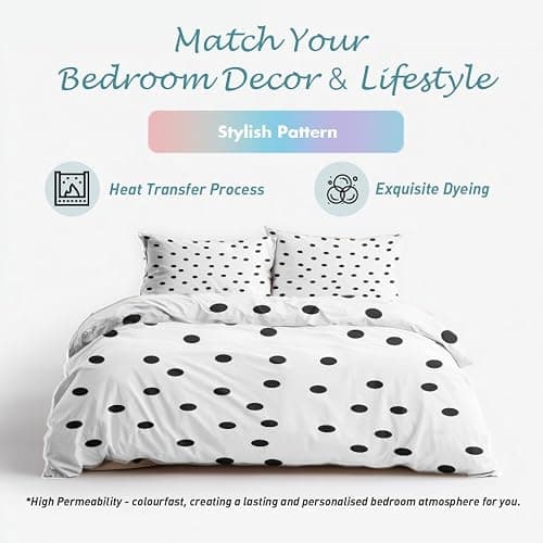 Polka Dot Duvet Cover Queen Size, Modern Black and White Reversible Design Bedding Set 3 Piece, Polka Dot Bedroom Decor & Gift, Soft Microfiber, 2 Pillow Shams, Zipper Ties(BU37) thumbnail 4