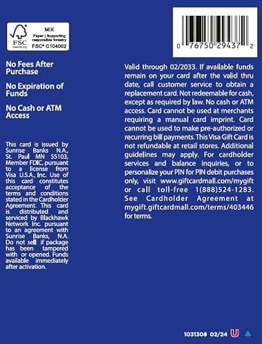 Visa $200 Gift Card (plus $6.95 Purchase Fee) thumbnail 2