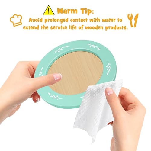 SimpliPlay Wooden Toy Plates and Dishes for Kitchen Set, 30PCS Montessori Play Kitchen Accessories for Toddlers with Toy Pots and Pans, Wooden Play Cooking Set for 3-8 Years Girls & Boys thumbnail 8