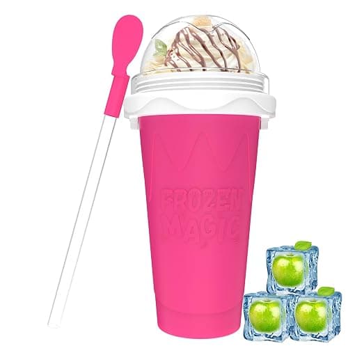 Slushy Maker Cups, DIY Magic Slushy Maker Squeeze Cups, Portable Smoothie Squeeze Cup for Juices, Milk and Ice Cream Make, Double Layers Silicone Slushie Cup with Straw for Friends,Family Gifts-Pink - Image 1