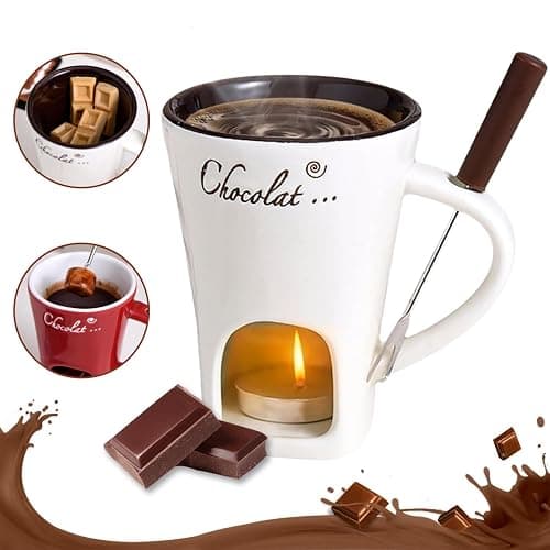 Chocolate Fondue Mugs Contain Fondue Bliss Cup & Forks, Chocolate Melting Cup, Mini Chocolate Fondue Set Without Tealights, Fondue Cups With Forks For Date Night Birthday Wedding Gifts (White) - Image 1