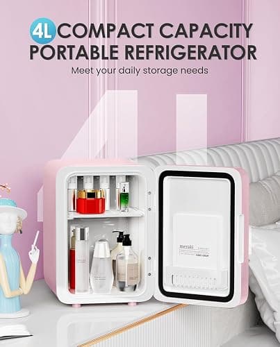 CUTIEWORLD Skincare Fridge With Dimmable LED Light Mirror, 4L Makeup Mini Fridge for Bedroom, Car, Office & Dorm, Cooler & Warmer, Portable Small Refrigerator for Cosmetics, Skin Care and Food, Pink thumbnail 4