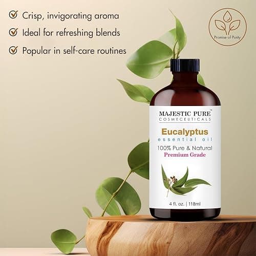 Majestic Pure Essential Oil with Glass Dropper - 100% Pure and Natural - Essential Oils for Diffuser, Aromatherapy, Soap and Candle Making, Eucalyptus Essential Oil, Eucalyptus Oil, 4 Fl Oz | Eucalyptus Oil, Essential Oils, for Hair Care, Home Diffusers, Skin, Aromatherapy, Massage, Humidifiers, 4 Fl Oz thumbnail 4