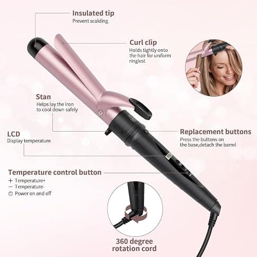 Curling Wand Curling Tongs - New Upgraded 5 in 1 Hair Curler with LCD Display and 5 Interchangeable Ceramic Barrel, Curling Iron Set for Long/Short Hair, with Adjustment Temp/Heat Resistant Glove thumbnail 7