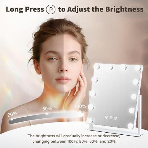 ZBOCAI Vanity Mirror with Lights, 13'' x 11'' Lighted Makeup Mirror for Desk, Hollywood Mirror with 12 Dimmable Bulbs, 3 Color Modes, Smart Touch Control, 360°Rotation, Valentines Day Gifts for Her thumbnail 4