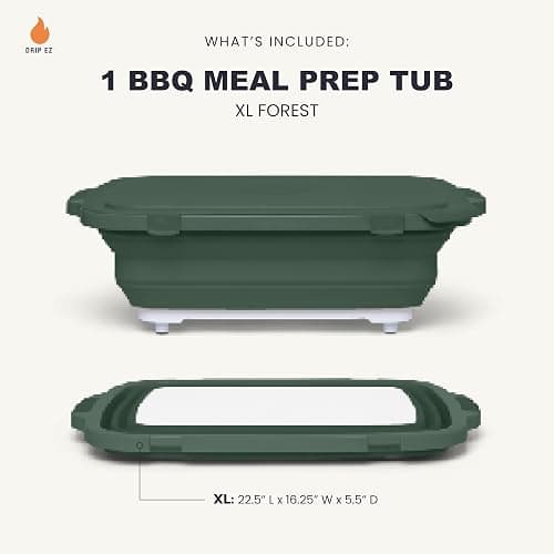 Drip EZ Collapsible BBQ Prep Tub - for Meal Prep Marinating Food Storage - Includes Cutting Board & Locking Lid - (1) XL - Green thumbnail 2