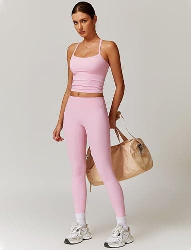 QBGJTD Womens Workout Sets Two Piece Cross Back Tank Top Matching High Waist Leggings Sets Gym Outfits Work Out Clothes thumbnail 2