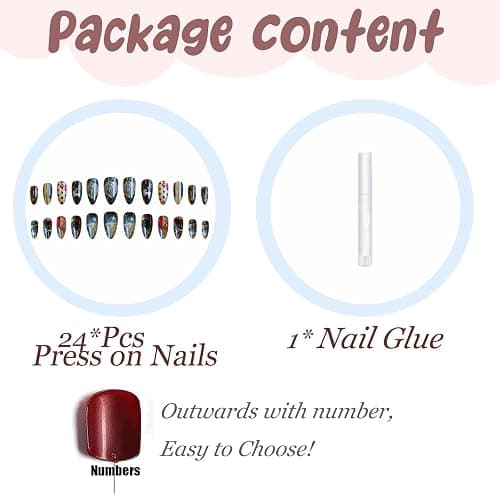BABALAL Press on Nails Medium Almond Fake Nails Colorful Anime Glue ons Design Rabbit Sheep Flower Y2k Manicure Supplies Handmade Art 24Pcs Glossy Custom Full Cover Acrylic False Nails for Women Girls thumbnail 5