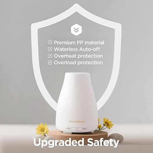 InnoGear Essential Oil Diffuser, Ultrasonic Diffusers for Home Aromatherapy Humidifier for Bedroom Room 7 Colors LED 2 Mist Mode Auto Off, Basic White thumbnail 5