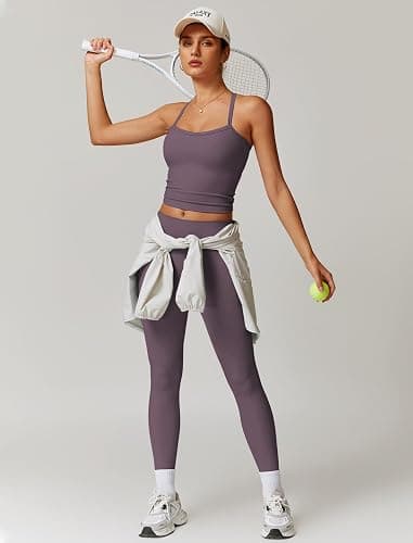 QBGJTD Womens Workout Sets Two Piece Cross Back Tank Top Matching High Waist Leggings Sets Gym Outfits Work Out Clothes thumbnail 2
