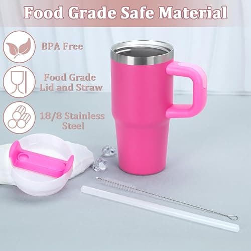 14 Oz Tumbler with Handle and Straw for Kids, Stainless Steel Vacuum Insulated Tumbler Keep Cold Heat and Ice, Gifts for Children Cups (Hot Pink) thumbnail 4