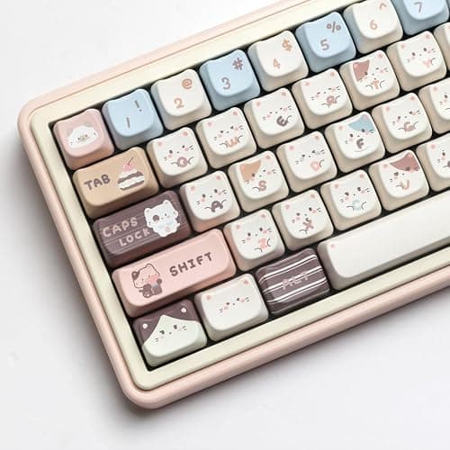 ILYCHEEGAMI PBT Cute Cartoon Animals Mao keycaps PBT keycap Set for Girl Kids Custom keycaps for Gateron Kailh Cherry Mx Switches ANSI Layout Mechanical Keyboard (Mao-Sea Salt Meow Keycap) thumbnail 5