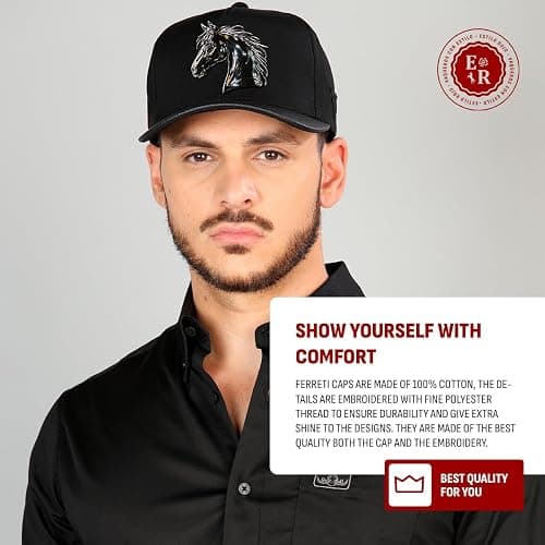 Ferreti Culiacan Premium Black The Horse Hat - Black Baseball Hats for Men and Women, Ball Caps for Men for Any Occasion, Gorra para Hombre Ajustable, Black Snapback Cap - Adjustable Size thumbnail 4
