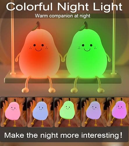 HAPPYBAG Cute Silicone Night Light for Kids,Dimmable Nursery Pear Lamps,Kawaii Room Decor Fruit Night Light Bedside Lamp for Baby and Toddler thumbnail 4