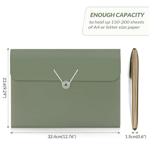 SKYDUE Accordion File Organizer, Expanding File Folder with 7 Pockets, Portable Receipt Paper Bill Document Organizer, Letter/A4 Size Filing Folder School Office Supplies, MossGreen thumbnail 3