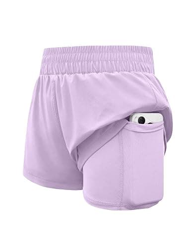 WIFFGO Girls Athletic Shorts 2 in 1 Elastic Waist Pockets Biker School Ball Games Running Sports Teen Summer Outfits - Image 1