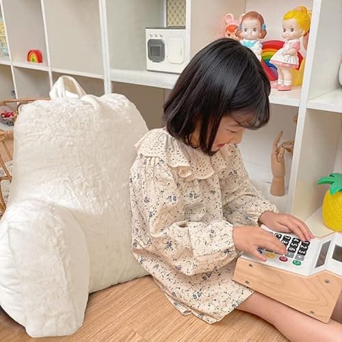 Holawakaka Standard Faux Fur Bed Rest Pillow with Arms, Rabbit Fur Reading Pillows Perfect for Adults, Teens, Kids, Arm, Back, Pregnancy Lumbar & Head Neck Coccyx Lower Back Support Cushion (Ivory) thumbnail 7