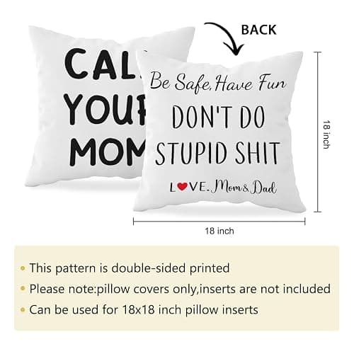 HONLUNG Funny Call Your Mom Be Safe Have Fun Don't Do Stupid Love Mom 18''x18''Reversible Throw Pillow Cases for Home Cushion Cover,Sofa Couch Bed Decor,Gifts for Son Daughter Graduation thumbnail 3