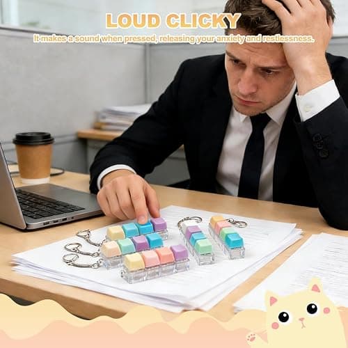 5Pcs Keyboard Fidget Toy, Loud Fidget Keyboard Keychain 4-in-1 Keyboard Clicker Fidget Toy Stress Relief, Cute Button Clicker Fidget Sensory Fun Toys for Anxiety Decompression (Cat) thumbnail 2