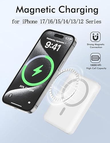 Batterie Externe 10000mAh, Magnétique sans Fil Power Bank, 20W USB C Entrée&Sortie Charge Rapide, Portable Powerbank Induction Chargeur Compatible avec iPhone 17 16 15 14 13 12 séries Samsung iPad thumbnail 2