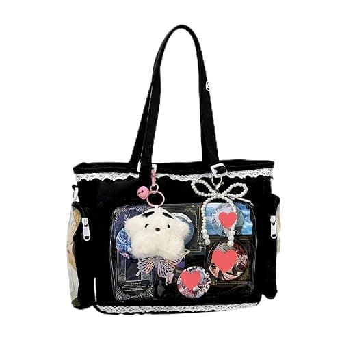 Lolita Ita Bag Clear Display DIY Bag ita tote bag pin display with Insert large messenger bag Kawaii Anime lace trim bag - Image 1