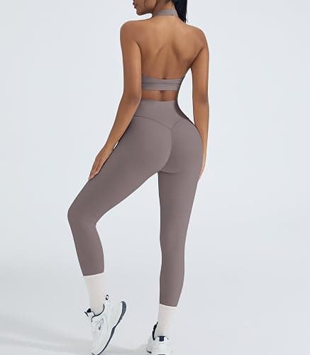 OMKAGI 2 Piece Workout Sets for Women Halter Sports Bras Gym Sets Booty Leggings Outfits thumbnail 7
