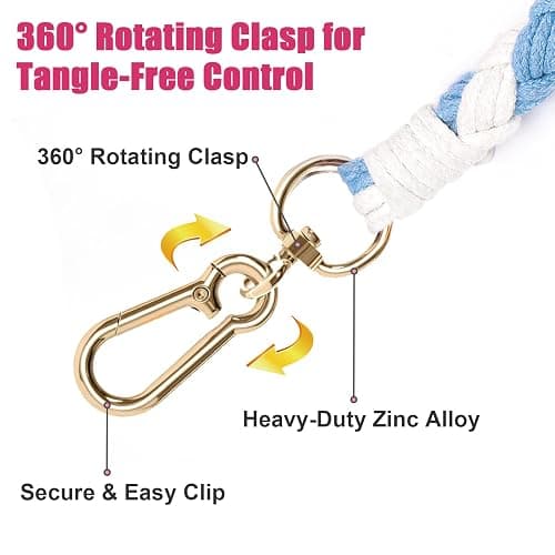 Handmade 5ft Braided Cotton Dog Leash with Unique Floral Handle, Durable and Stylish, Ideal for Small to Large Dogs,Blue & White Color thumbnail 4