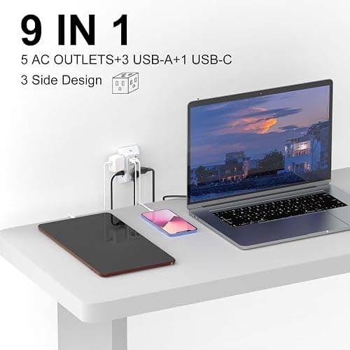 3-Sided Outlet Extender with Night Light - QINLIANF Multi Plug Outlet with 5 Outlets and 4 USB Ports(1 USB-C), USB Wall Charger for Home, Office, Travel, ETL Listed, White thumbnail 3