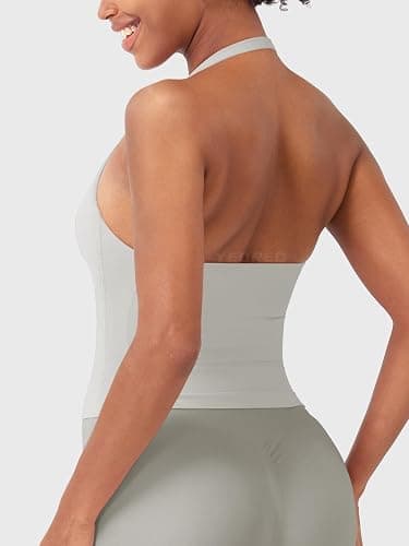 YEOREO SoftHue Women's Impact Halter Tank Top | Longline, Backless, Scoop Neck, Built-in Bra, Sports, Workout, Gym Crop Top thumbnail 2