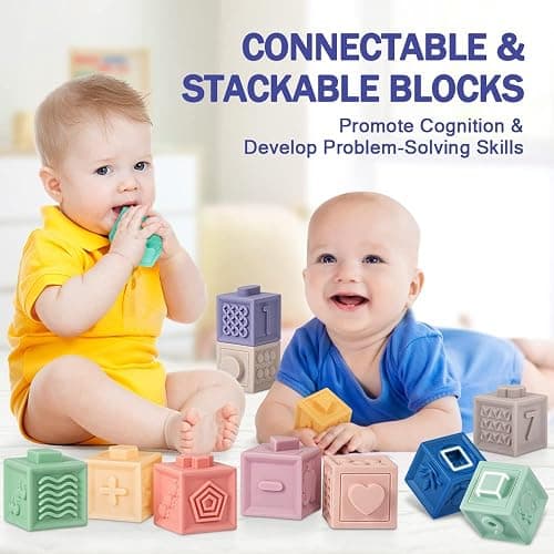 Jyusmile Baby Toys 6-12 Months, Montessori Toy for Babies 6-12 Months, Incl Stacking Building Blocks & Soft Infant Teething Toys & Sensory Balls for Toddlers 0-3-6-9-12 Month thumbnail 4