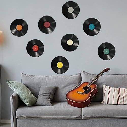 WrtmyR 8 Pack Blank Vinyl Records Decor Wall Stickers,9in CD Album Cover Posters,Fake Vinyl Records Bedroom Decor for Rock and Roll Music Party Decorations (Made By Cardboard thumbnail 2