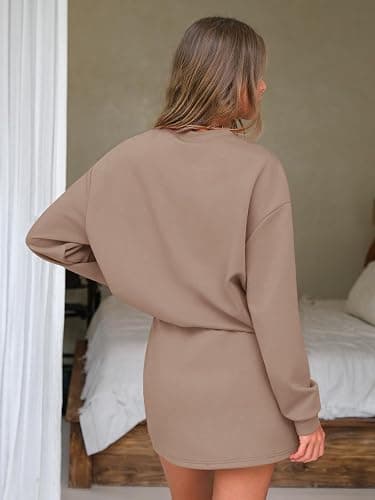 EXLURA Women 2 Piece Skirt Set Airport Outfits 2026 Cotton Travel Sweat Suit Casual Lounge Crewneck Sweatshirt Skort Sets thumbnail 4