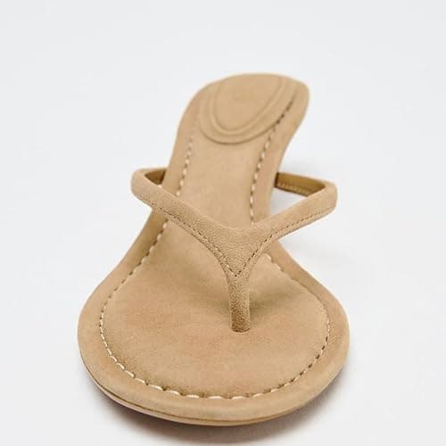 CEFISOP Suede Flip Flops for Women Open Round Toe Thong Heeled Sandals Low Kitten Heels Comfortable Summer Slip On Slides Shoes thumbnail 4