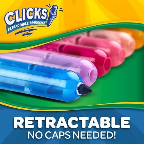 Crayola Clicks Retractable Tip Markers (10ct), Stocking Stuffers for Kids & Toddlers, Cone Tip Washable Art Marker Set, Coloring Book Supplies, No Dry, 3+ thumbnail 6